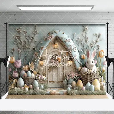 Aperturee Wood Bunny Hutch Eggs Floral Easter Photo Backdrop, 3X2FT(1MX0.6M), 14 USD, easter backdrops, ENHD2J86-M