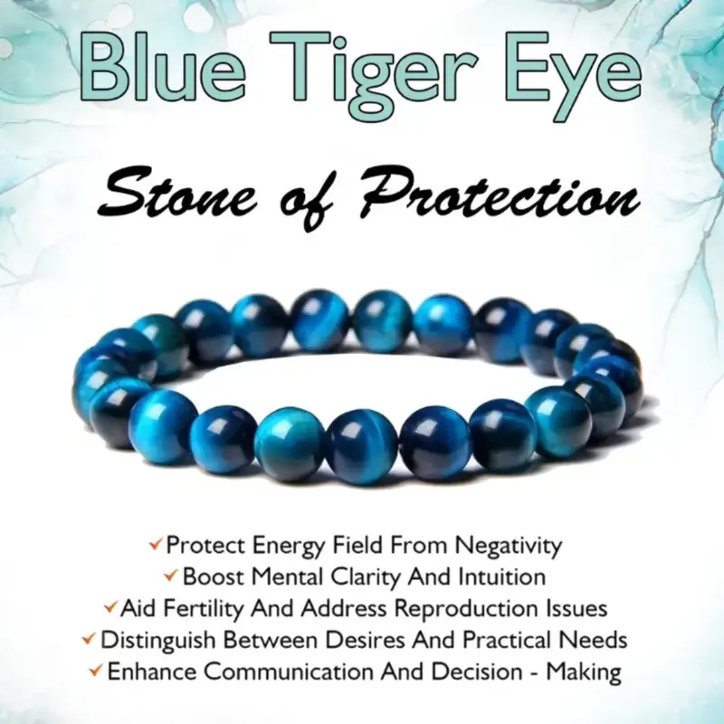 AAA Ocean Blue Tiger's Eye Friendship Bracelet – 6/8/10mm Beads | Unisex Crystal Bracelet for Men & Women | Grounding & Cou...