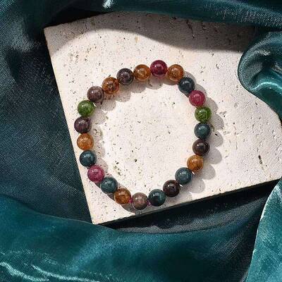 Natural Tourmaline Beaded Stretch Bracelets for Women Men