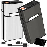 Metal Cigarette Case with Lighter - Rechargeable 20 Capacity & Leakproof Design - Travel Essentials for Smokers (2 Pack, King...