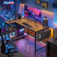 【dealsforyoudays】Raybee L-Shaped Gaming Desk with Side Pouch, Shelves, Power Outlets Home Office Computer Desk for Small ...