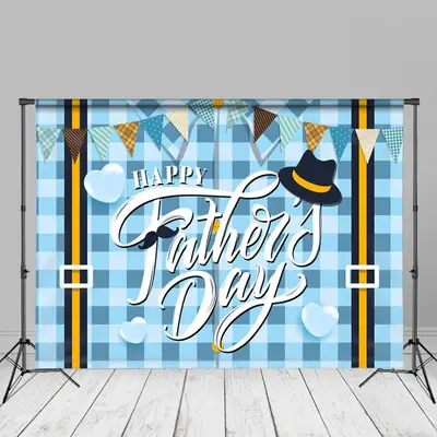 Blue Plaid Shirt Hearts Happy Fathers Day Backdrop - Aperturee
