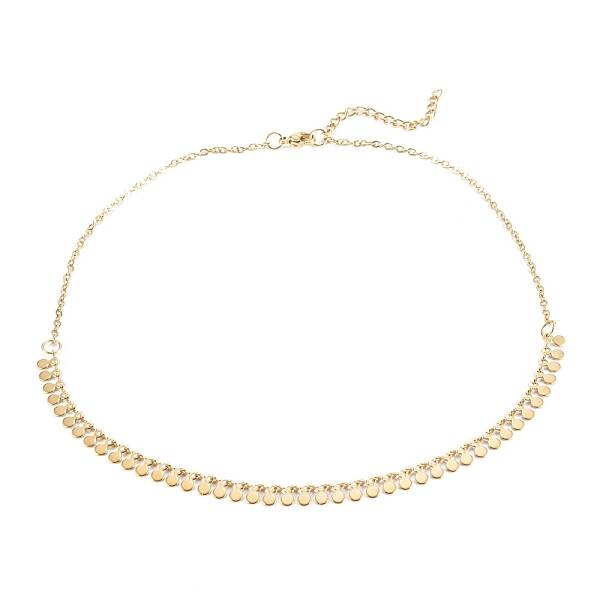 PVD Vacuum Plating 304 Stainless Steel Flat Round Pendant Necklaces