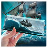 Black Pearl Ship in A Bottle Pirate Ship Decor, Premium Fluid Drift Bottle for LivingRoom Decor, Acrylic Floating Boat Gift w...