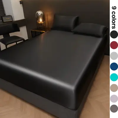 Solid Color Satin Mattress Cover Set, 3 Counts/set Including 1 Count Mattress Cover & 2 Counts Pillowcase without Filler, Sof...