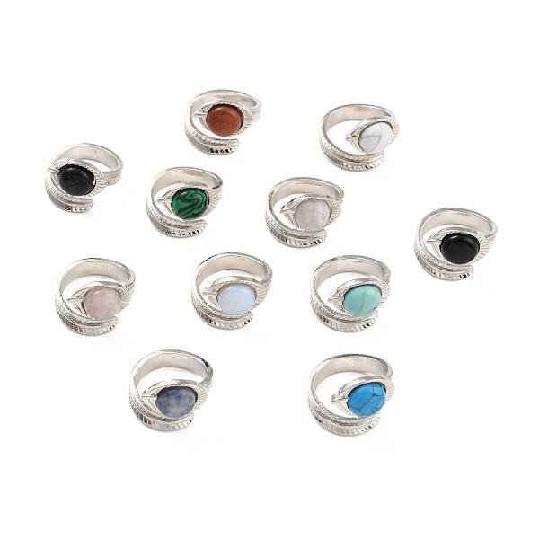 Oval Natural & Synthetic Mixed Stone Cuff Ring