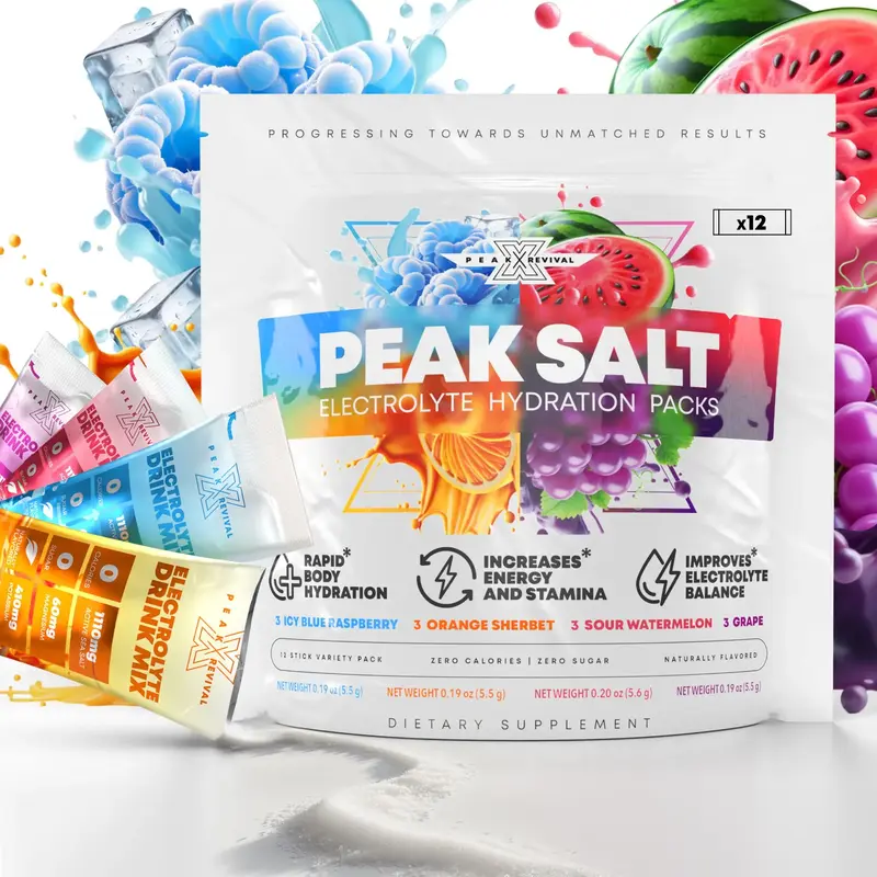 Peak Salt Hydration Variety Packets - 12 Servings, Dairy & Soy Free, Non-GMO, Gluten Free, Vegan, Zero Calories, Zero Sugar -...