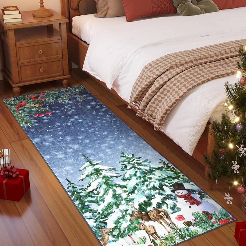Garvee Christmas Runner Rug 2x8 Non-Slip Washable Polyester Low Pile Soft Faux Wool Cozy Holiday Floor Mat for Hallway Bedroo...