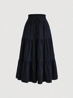 【Plus Size】 Women's Plain Tie Front Ruffle Hem Skirt, Casual Elastic Waist Frill Trim A Line Skirt for Daily Wear, Ladies...