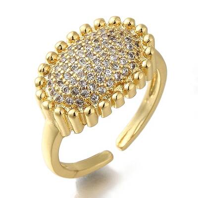 Rack Plating Oval Brass Clear Cubic Zirconia Open Cuff Rings