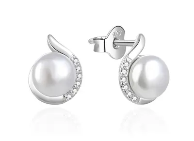 Agato Elegant Silver Earrings with Pearls and Zirconia AGT-E073PW-P