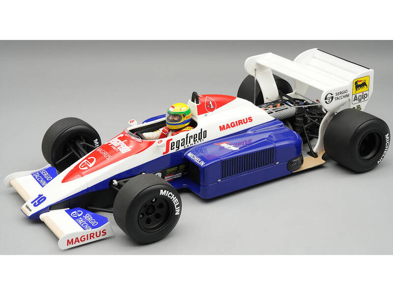 Toleman TG 184 #19 Ayrton Senna 3rd Place Formula One F1 British GP (1984) Mythos Series with Driver Figure and Display C...