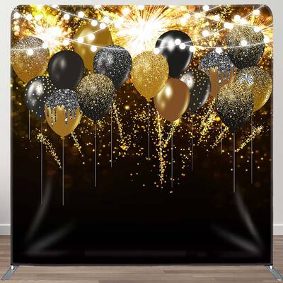 Aperturee Black Gold Glitter Lighted Pillow Case Backdrop | Tension Fabric Banner | Double-Sided Square Backdrop | Fabric Pop...
