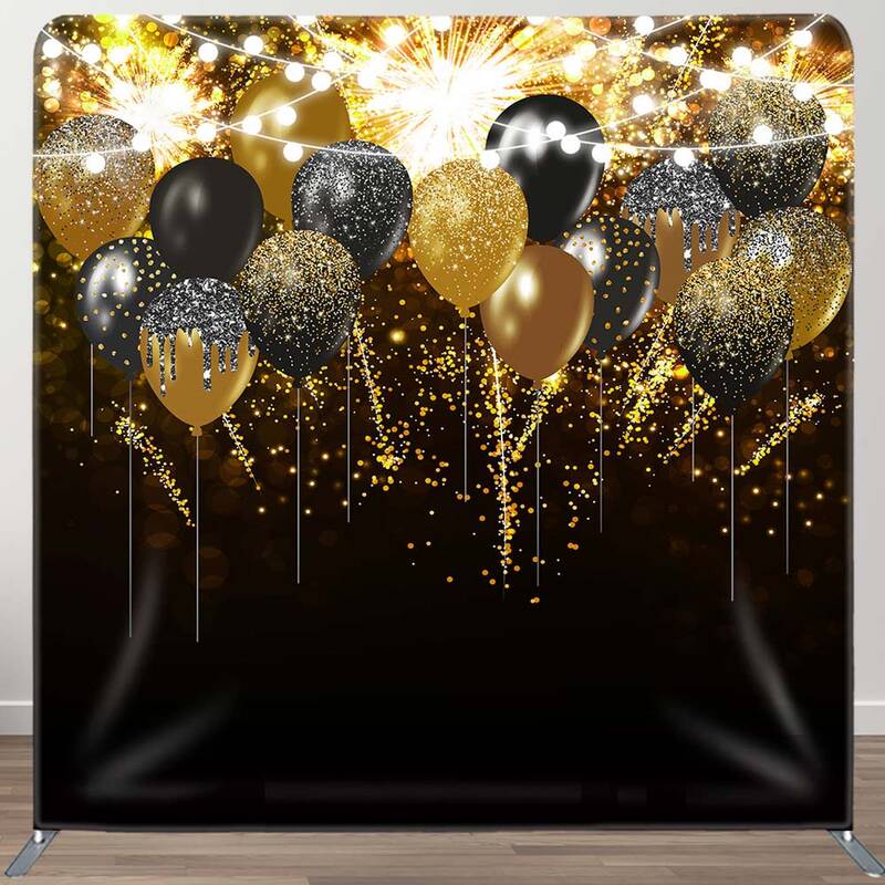 Aperturee Black Gold Glitter Lighted Pillow Case Backdrop | Tension Fabric Banner | Double-Sided Square Backdrop | Fabric Pop...