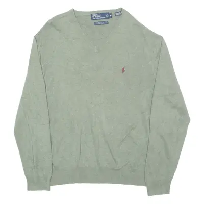 POLO RALPH LAUREN Mens Jumper Green V-Neck Tight Knit M
