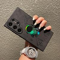 Luxury Spaceman Leather Phone Case For Samsung Galaxy S25 S24 S23 S22 Ultra Plus Case Matte Soft Allround Camera Cover Shell