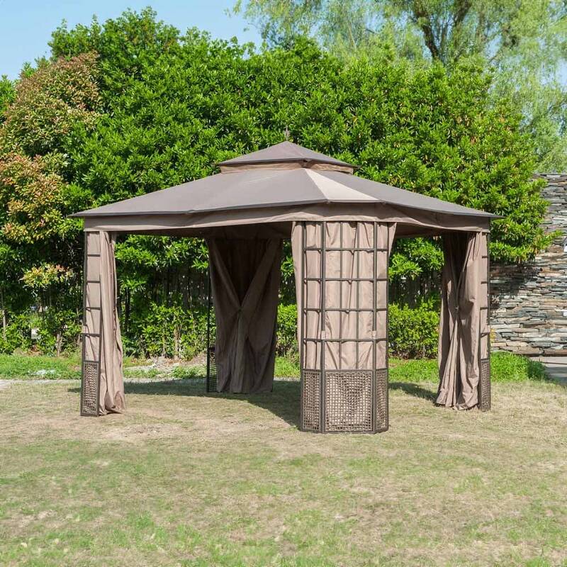 SUNJOY Khaki+Dark Brown Replacement Canopy For Brenner Gazebo (10X12 Ft) L-GZ1261PST Sold At Home Depot
