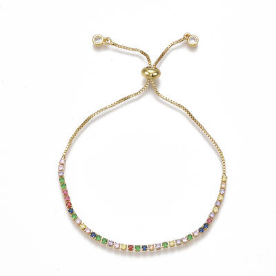 Adjustable Brass Cubic Zirconia(Random Mixed Color) Slider Bracelets