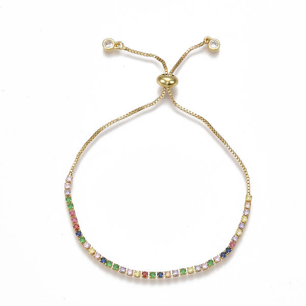 Adjustable Brass Cubic Zirconia(Random Mixed Color) Slider Bracelets