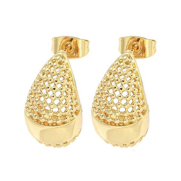Teardrop Brass Pave Clear Cubic Zirconia Stud Earrings