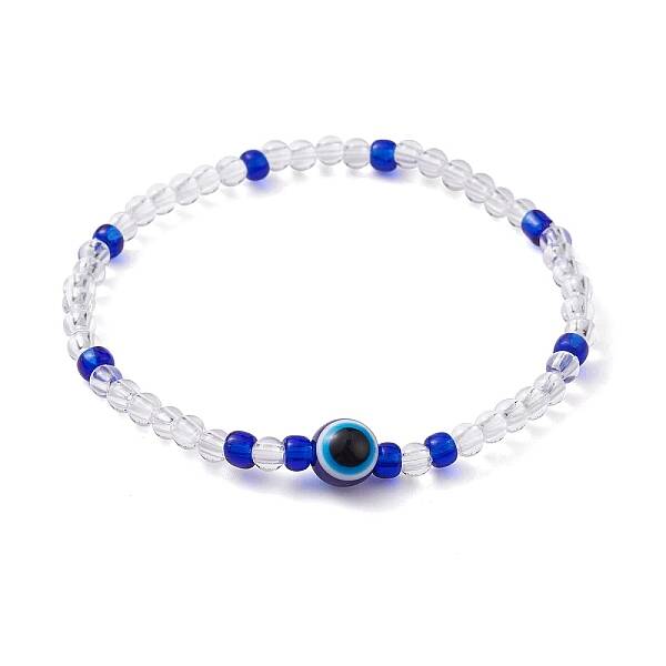 Resin Evil Eye & Acrylic Beaded Stretch Bracelet