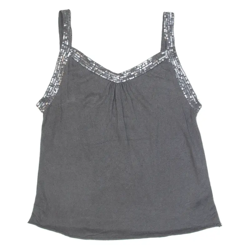 JIGSAW Womens Camisole Top Grey V-Neck Sleeveless Silk L