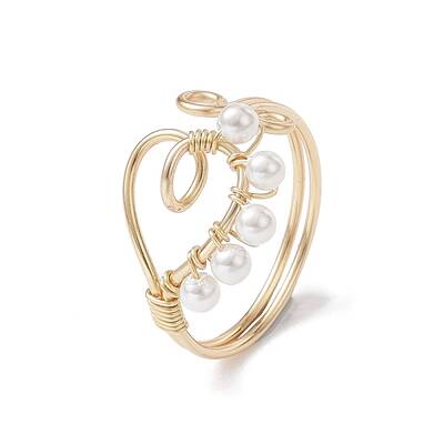 Copper Wire Wrapped Natural Cultured Freshwater Pearl Open Ring