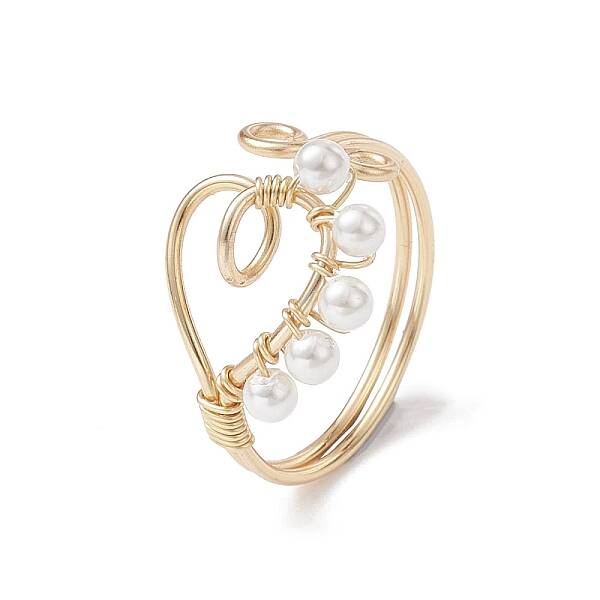 Copper Wire Wrapped Natural Cultured Freshwater Pearl Open Ring