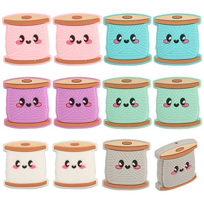12Pcs 6 Colors Spool Food Grade Eco-Friendly Silicone Focal Beads