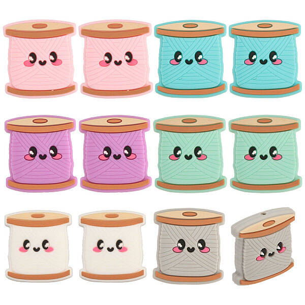 12Pcs 6 Colors Spool Food Grade Eco-Friendly Silicone Focal Beads