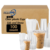 16 oz. Clear Plastic Cup with Flat Lid and Straw - 100/Pack Disposable Pet