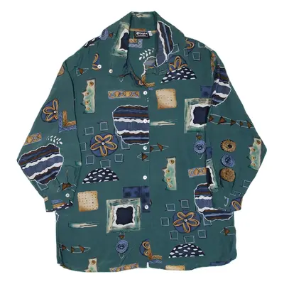 Womens Shirt Green Silk Crazy Pattern Long Sleeve UK 18