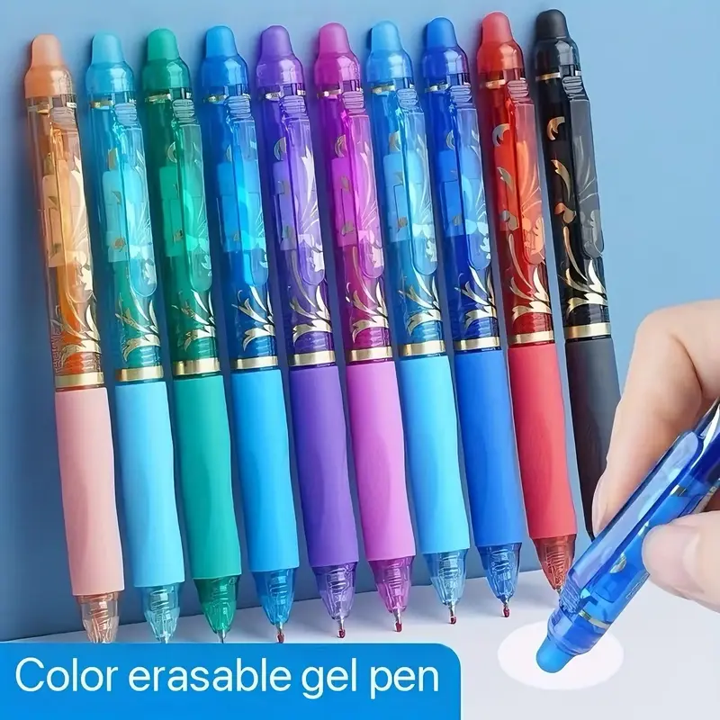 Fine Point Erasable Gel Pen Set, 10pcs/set Retractable Plastic Writing Pen with Built-in Eraser, Office Stationery & Supplies...