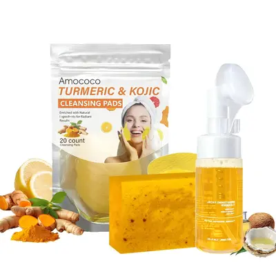 Turmeric Wash and Care Three Piece Set, Turmeric Tablets, Turmeric Cleansing Mousse, Turmeric Soap Facial Cleansing Skincare ...