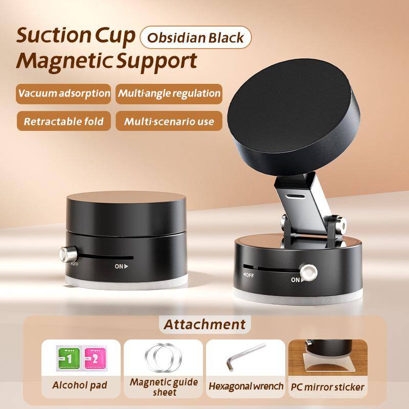 Foldable Magnetic Vacuum Sucker Phone Holder, Double-Sided Swivel Stand for Car, Mirror, Gym, Kitchen, Hands-Free Portab