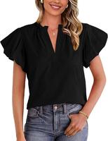 BTFBM Women's Spring Summer Dressy Casual Blouses V Neck Puff Short Sleeve Cute Trendy Business Work for Comfort #Outdoorfun