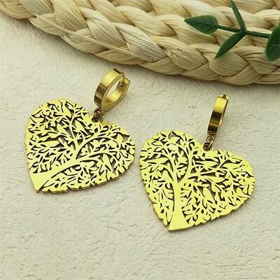 304 Stainless Steel Heart Tree Hoop Earrings for Women