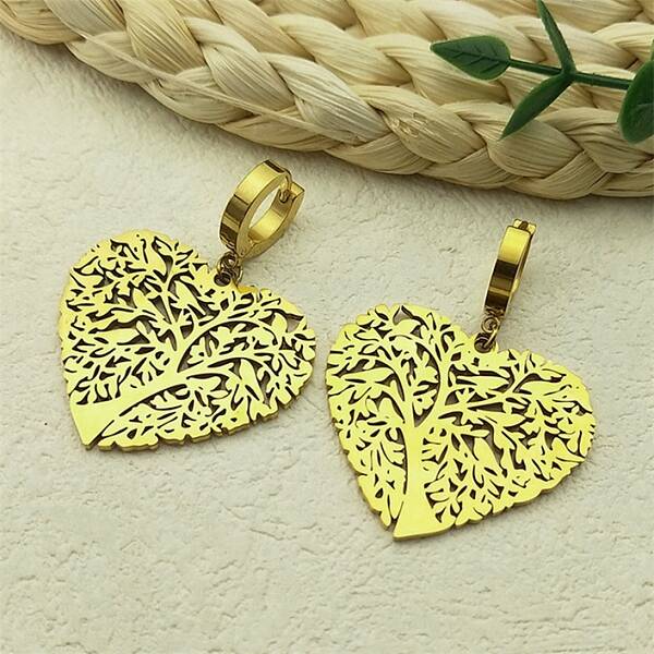 304 Stainless Steel Heart Tree Hoop Earrings for Women