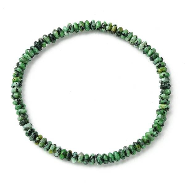 Natural African Turquoise(Jasper) Flat Round Beaded Stretch Bracelets for Women