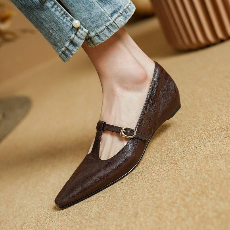 CHIKO Juliana Pointy Toe Wedge T-Strap Shoes