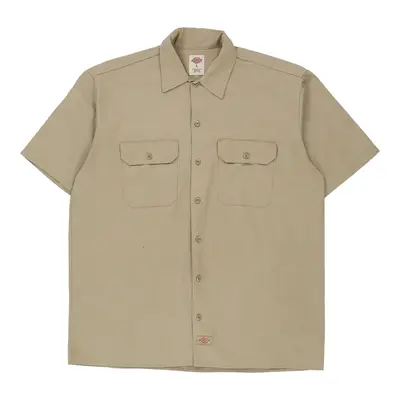 Dickies Short Sleeve Shirt - Large Beige Polyester Blend