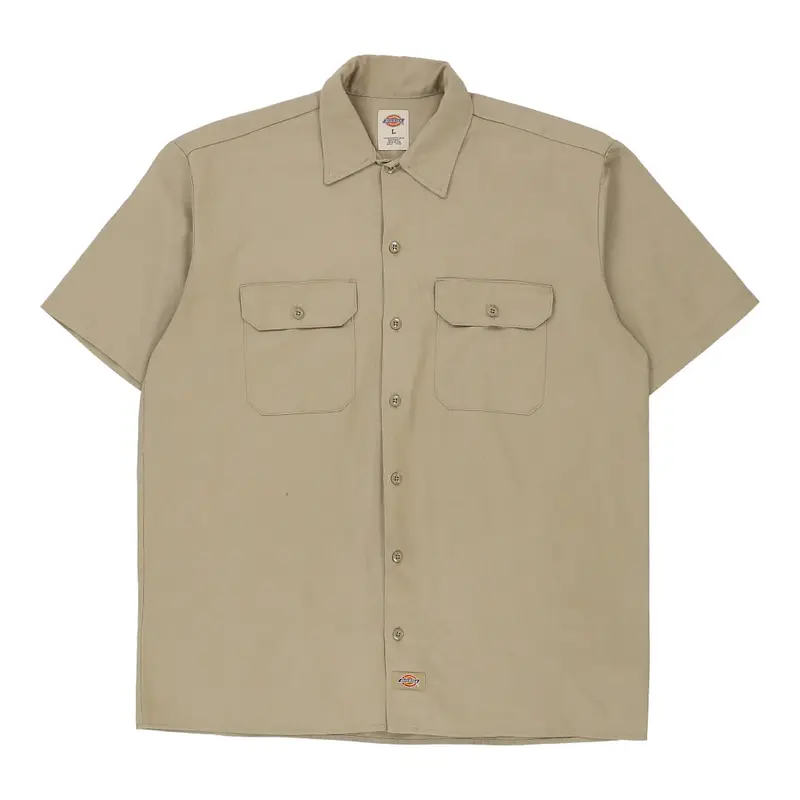 Dickies Short Sleeve Shirt - Large Beige Polyester Blend