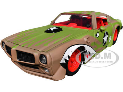 1972 Pontiac Firebird #9 Green Camouflage Flames with Graphics and Red Interior Bigtime Muscle Series 1/24 Diecast Model Ca...