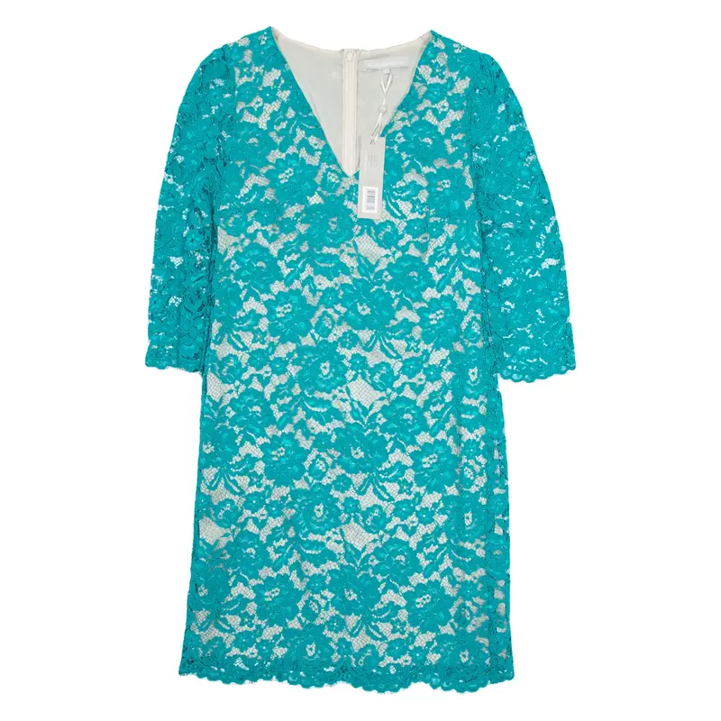FENN WRIGHT MANSON Lace Womens Pencil Dress Blue Floral Knee Length UK 12