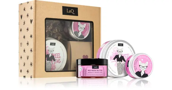 LaQ Kitten Magnolia Gift Set for a Perfect Look Intense Moisturizing Body Butter 200ml + Sugar Body Scrub 200ml + Gentle Clea...