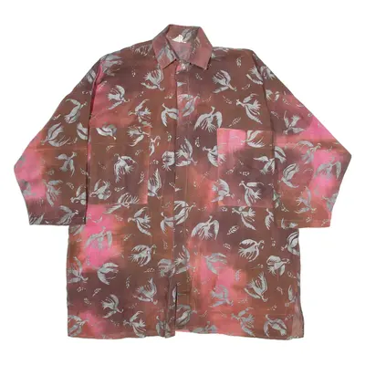 Mens Shirt Red Crazy Pattern 3/4 Sleeve