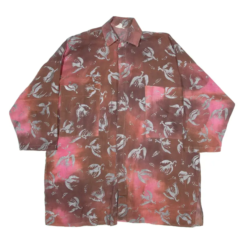 Mens Shirt Red Crazy Pattern 3/4 Sleeve