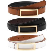 Women Fashion Reversible PU Leather Belt Two-in-One Female Versatile Skinny Adjustable Belt for Jeans Dress with Golden Buckl...