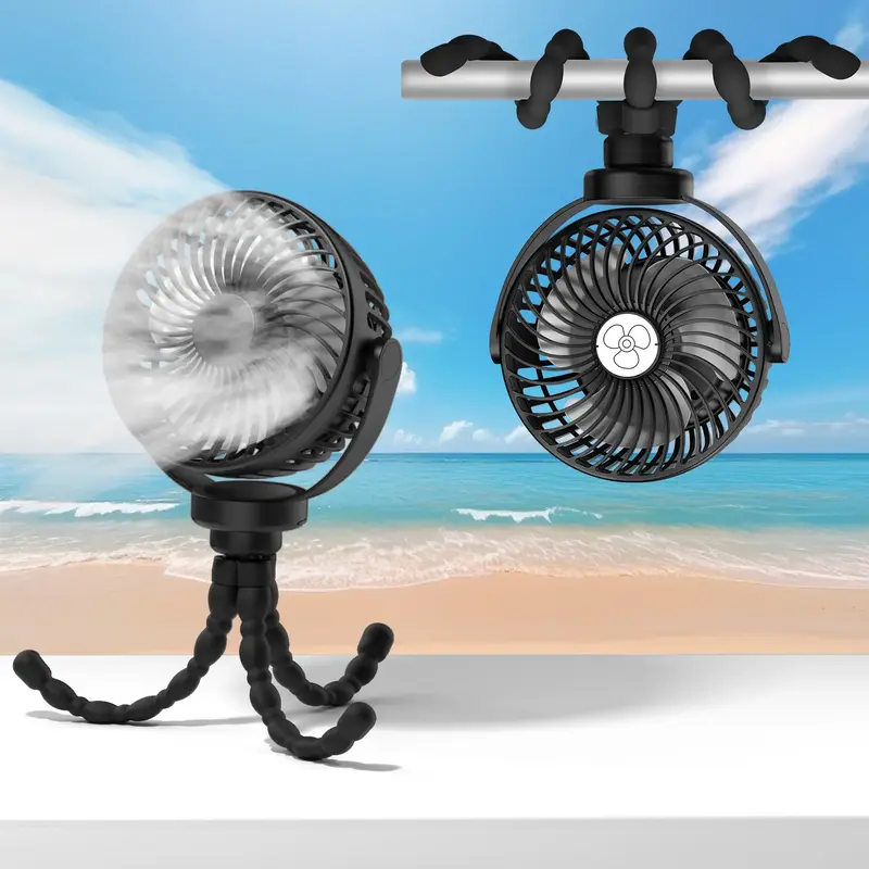 OGERY Portable Fan Battery Powered, Rechargable Personal Fan with LED Light 3-Speed Settings and Flexible Tripods Clip blade ...
