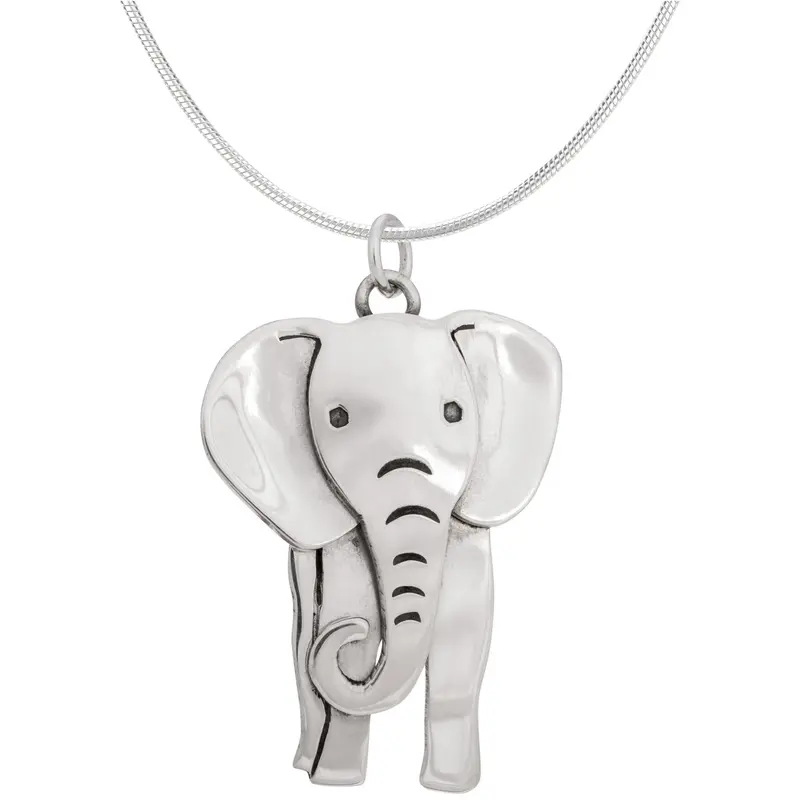 Proud Elephant Sterling Necklace - Walking - with Sterling Cable Chain